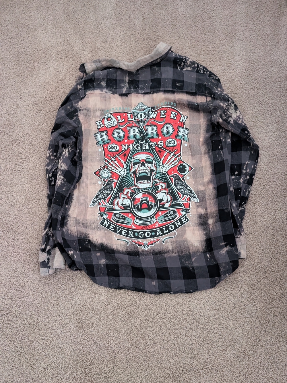 Halloween Horror Graphic Bleached Black Plaid Flannel